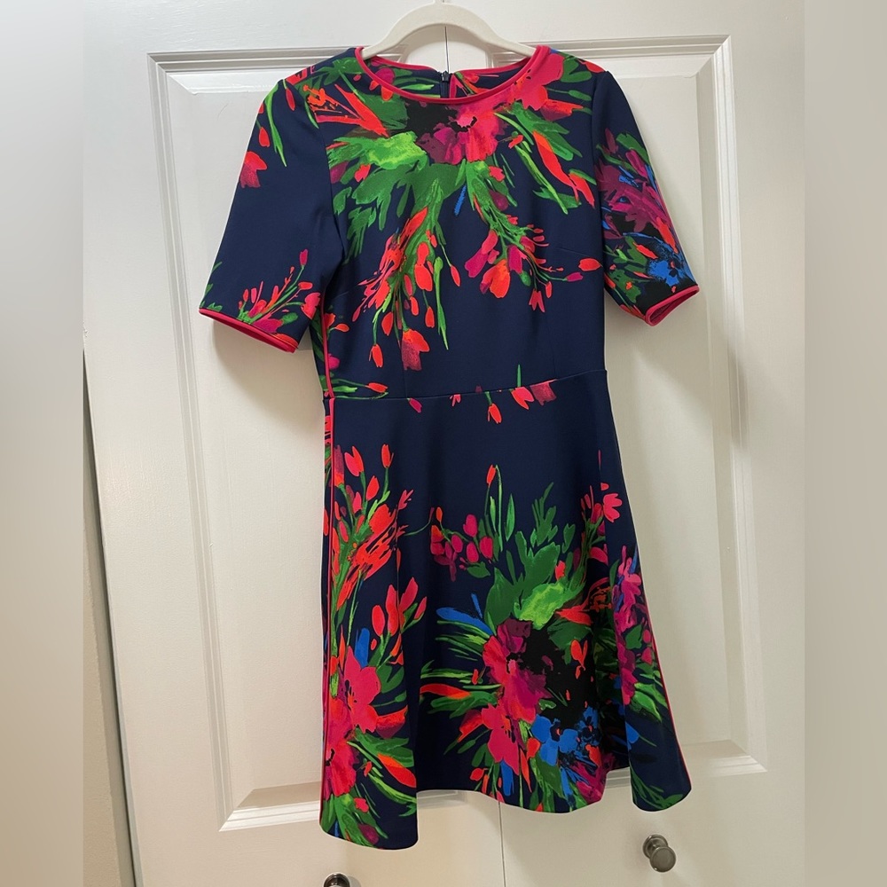 Vince Camino Woman’s Size 6 Blue Floral Dress with Pink Piping Details